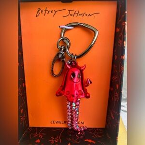 NWT-Betsey Johnson Red Devil Keychain/charm with Pink Rhinestones legs